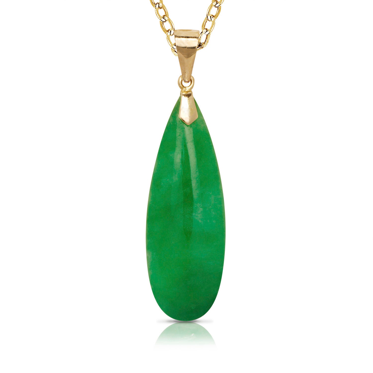 14K Gold Jade Flat Teardrop Pendant