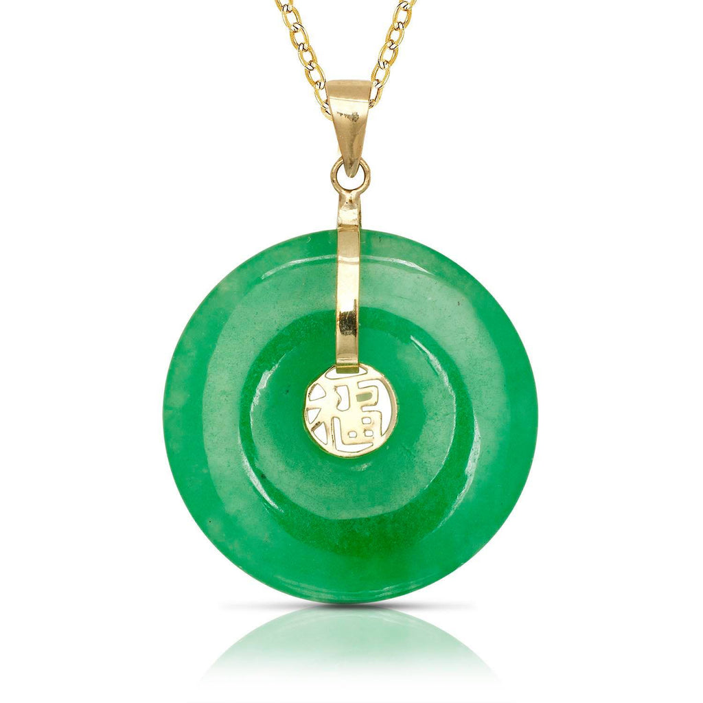 14K Gold Small Jade Round Donut Good Luck Pendant
