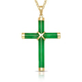 14K Gold Small Jade Cross Pendant