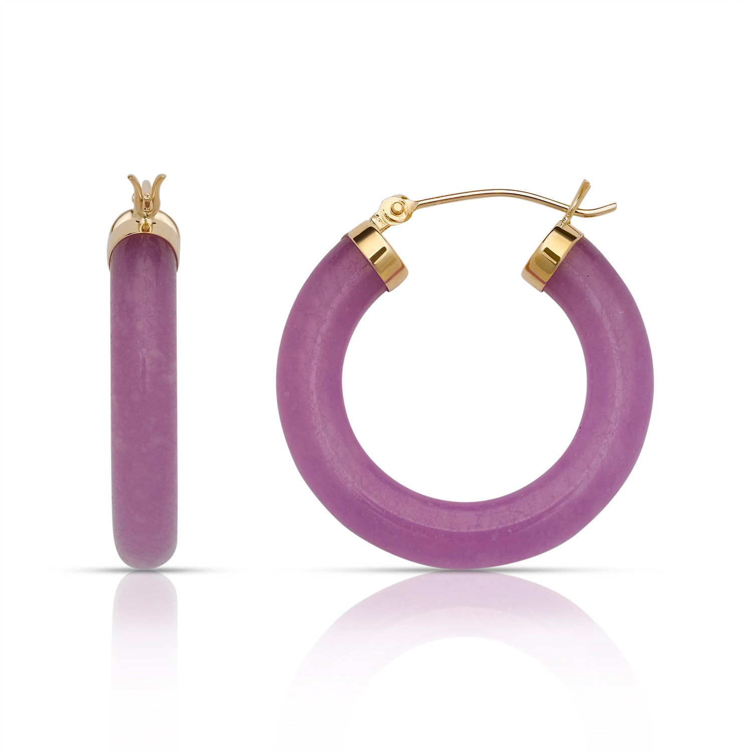 14K Gold Jade Hoop Earrings (25mm)