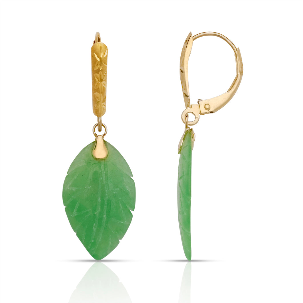 14K Leaf Lever Back Earrings