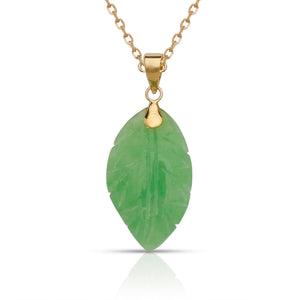 14K Leaf Green Jade Pendant