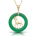 14K Gold Jade Round Ram Pendant