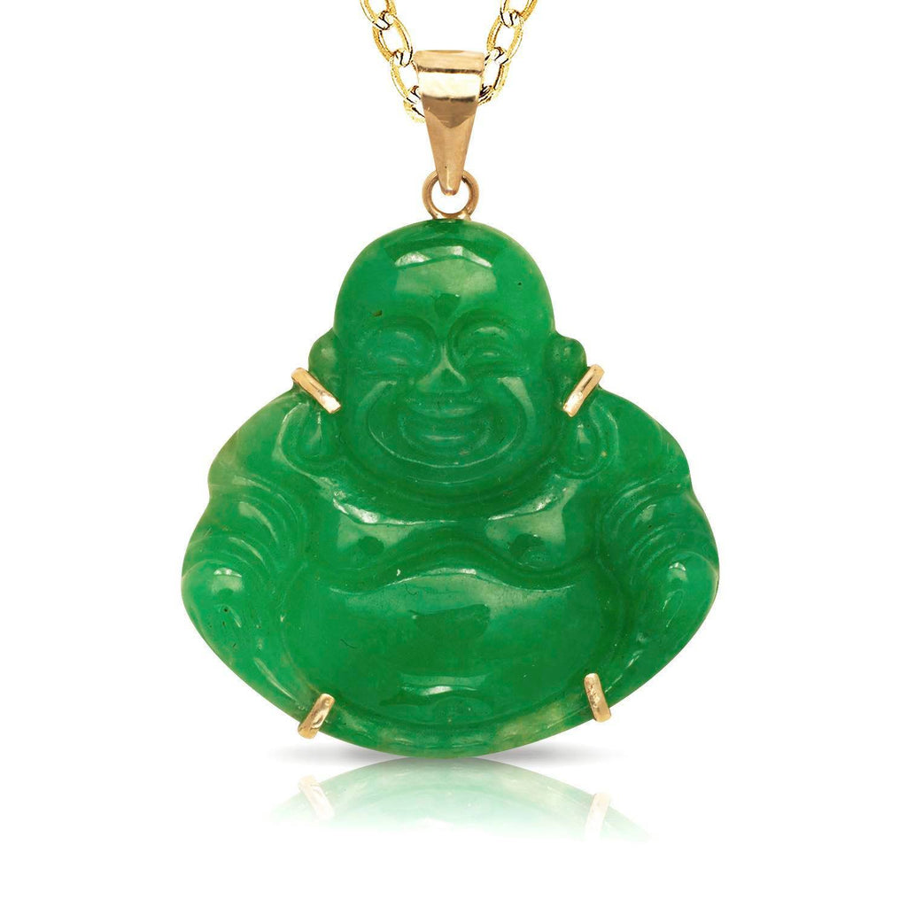 14K Gold Small Jade Buddha Pendant (Pronged)