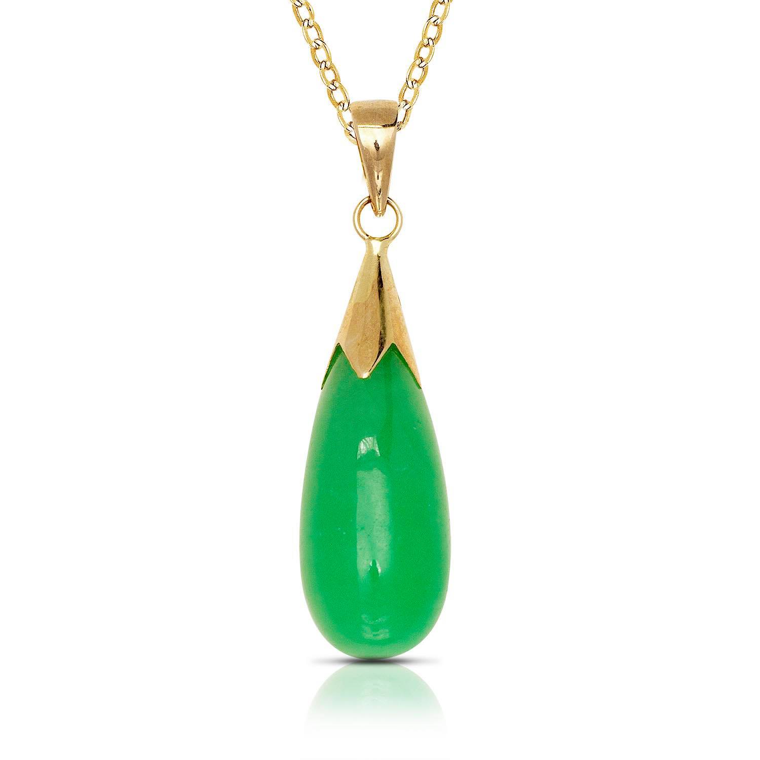 14K Gold Jade Teardrop Pendant