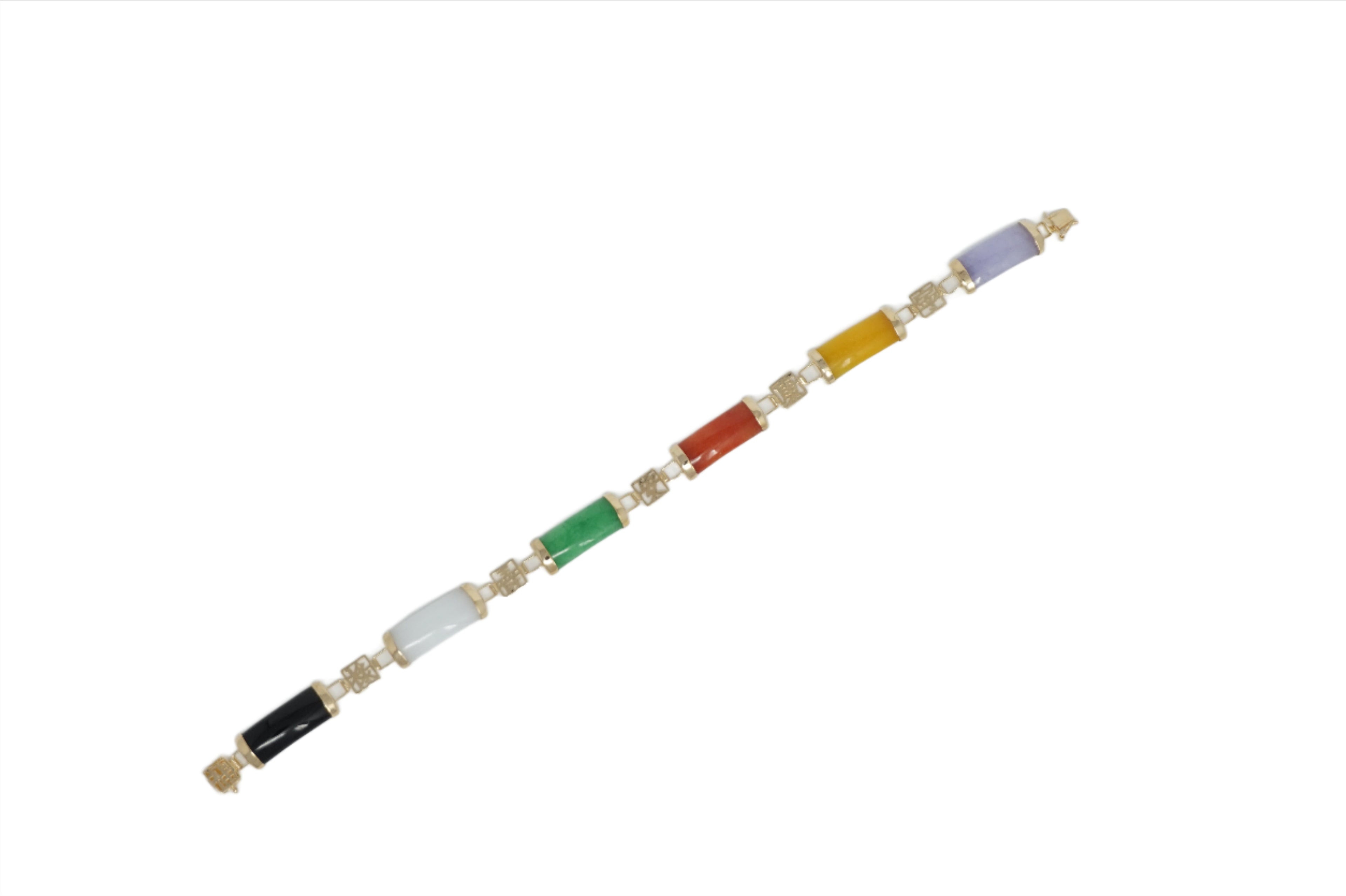 14K Gold Jade 6 Segment Good Luck Bracelet