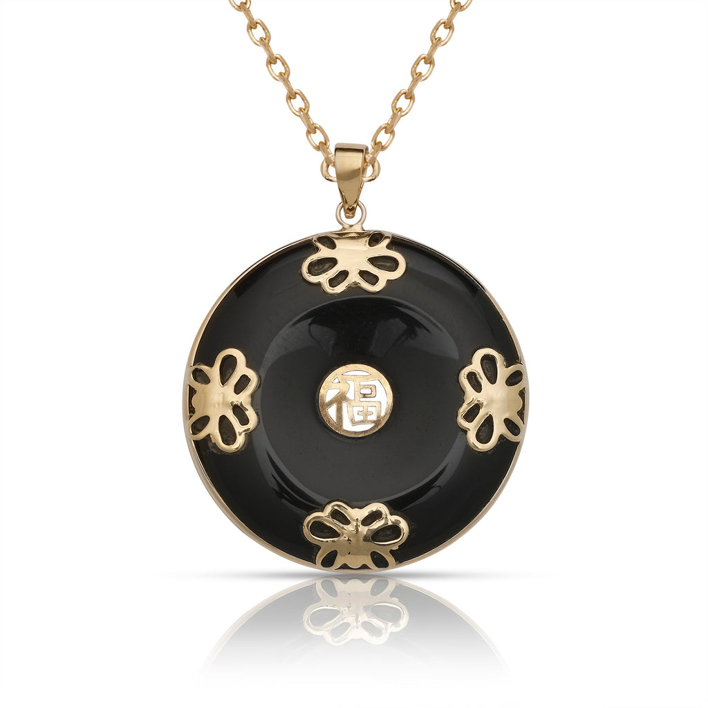 14K Good Luck Butterfly Bordered Pendant