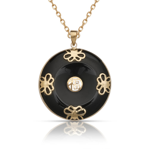 14K Gold Good Luck Butterfly Bordered Pendant
