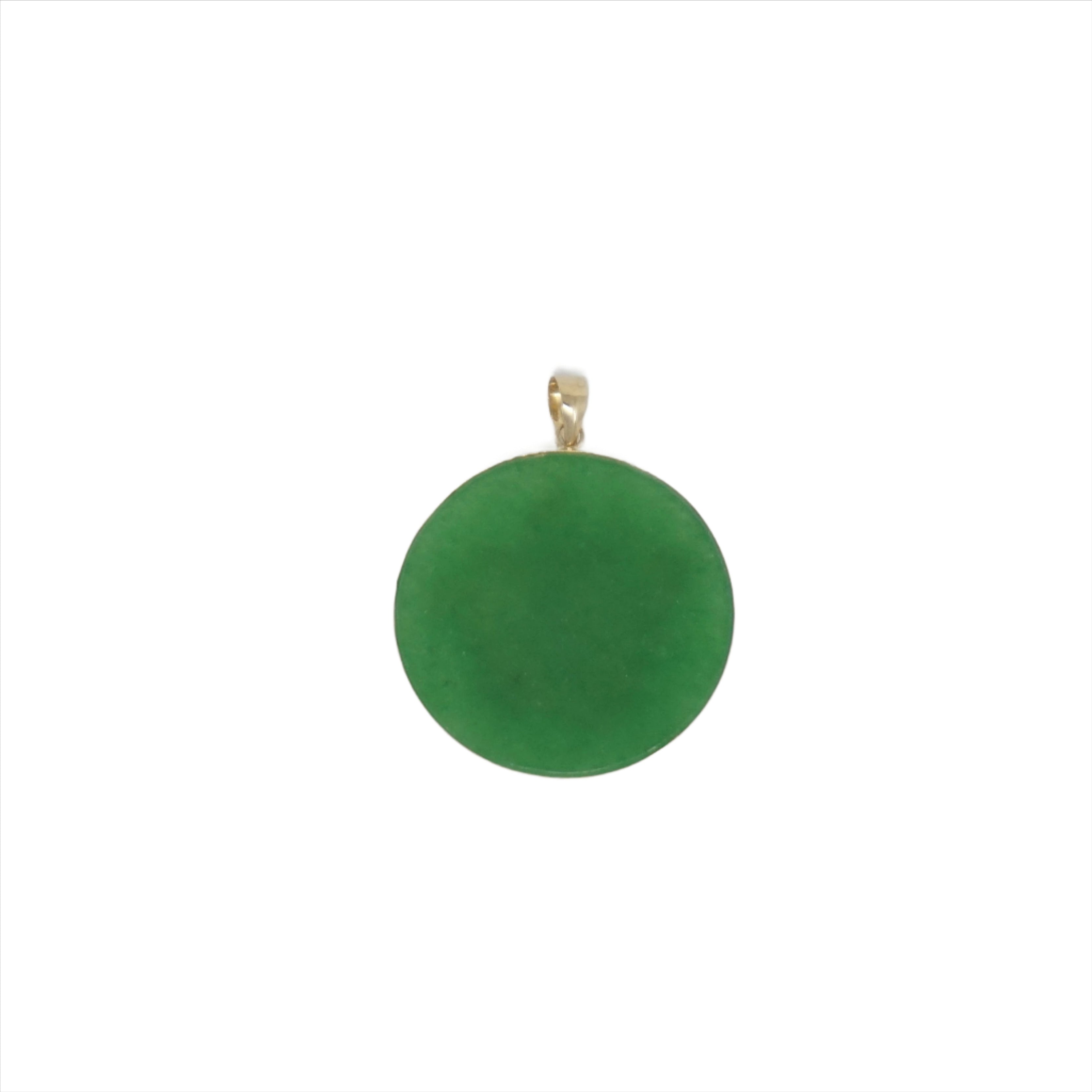 14K Gold Round Jade Dragon Pendant