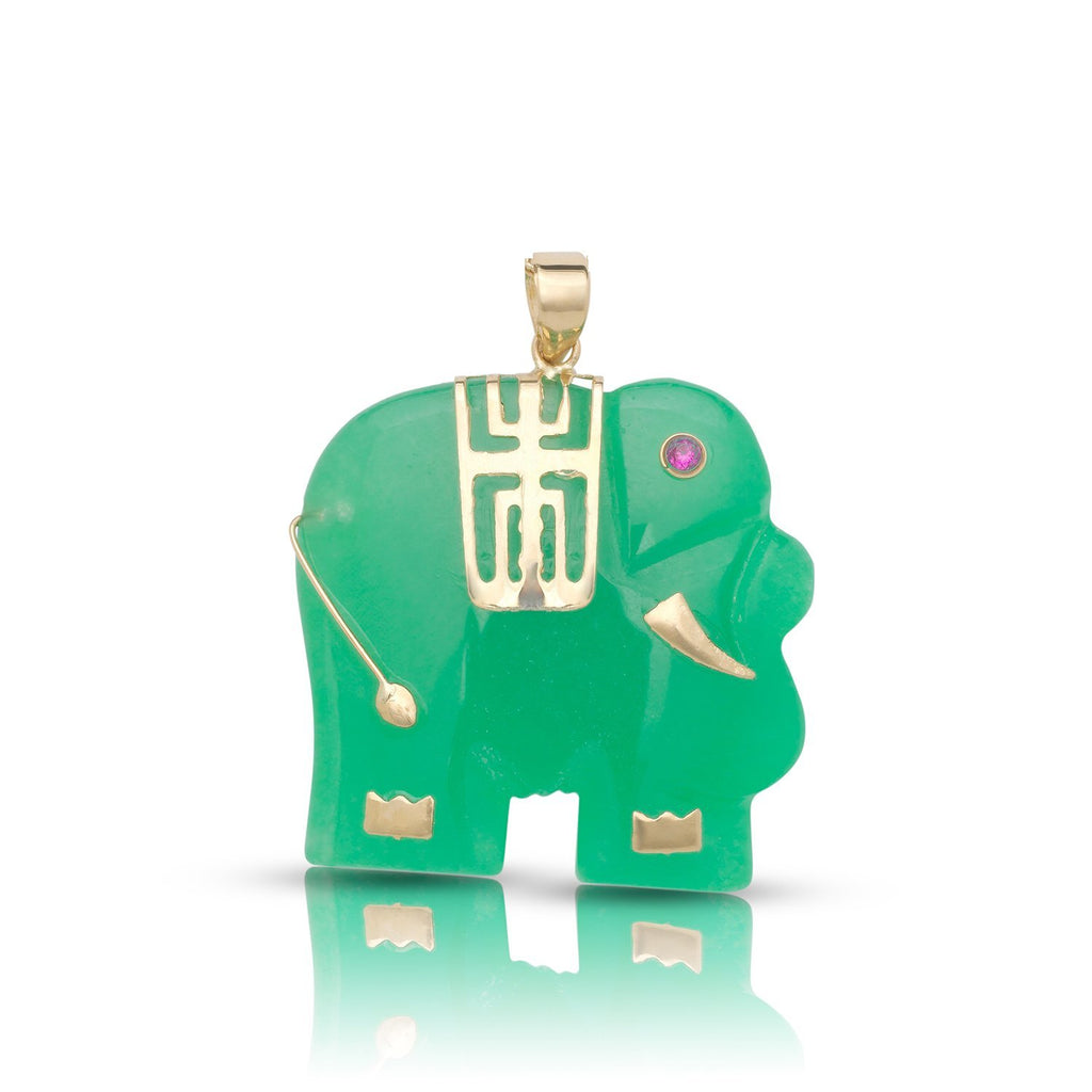 14K Gold Medium Jade Elephant Pendant