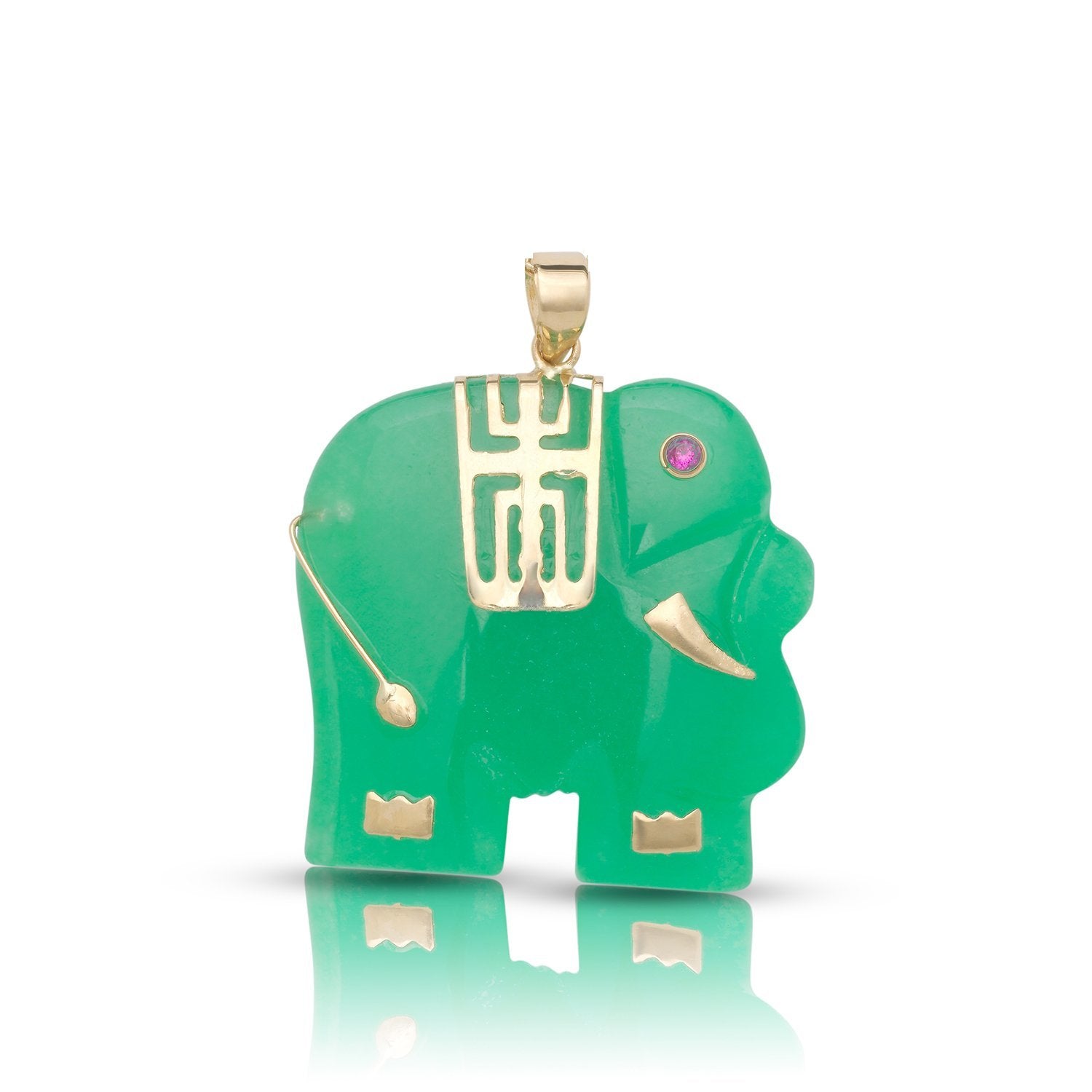 14K Gold Jade Elephant Pendant