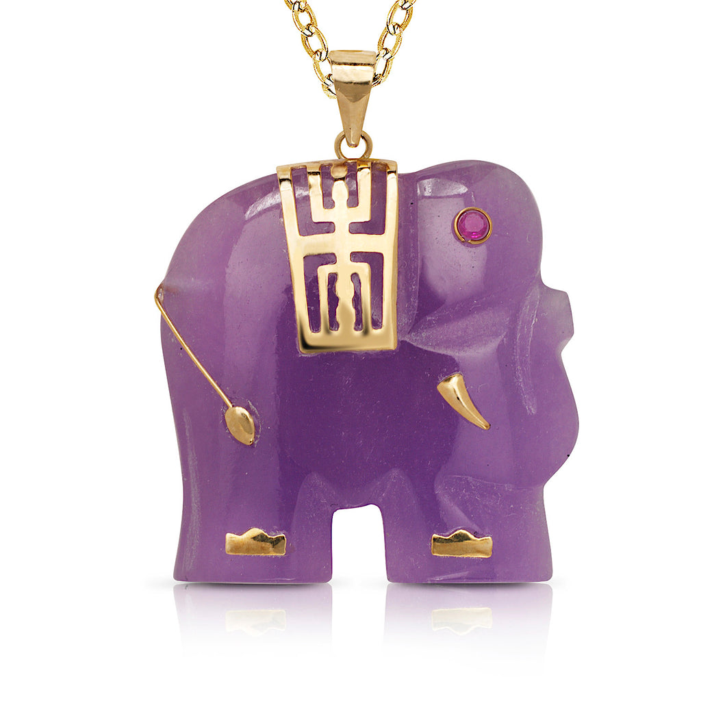 14K Gold Medium Jade Elephant Pendant