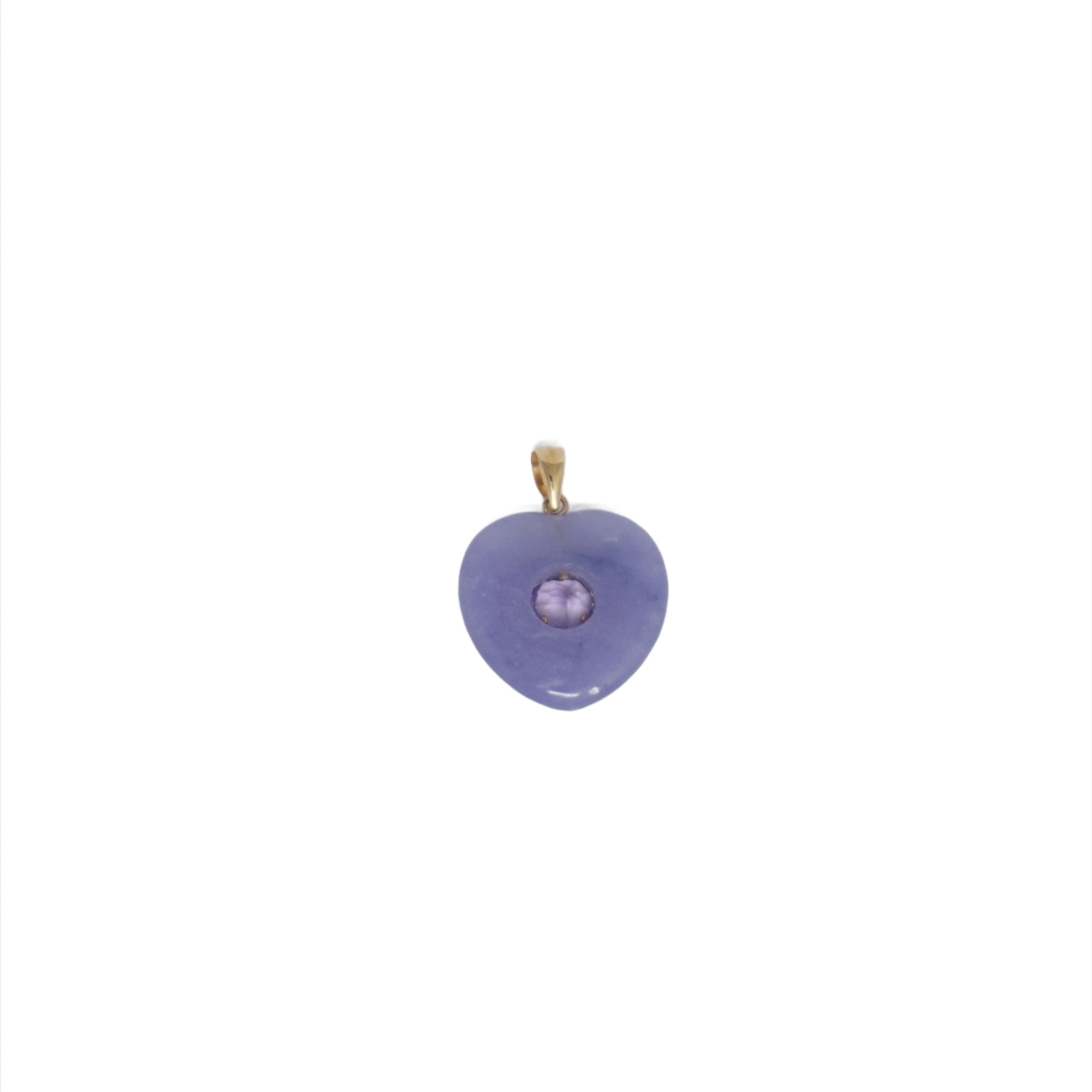14K Gold Jade Heart Pendant With Middle Stone