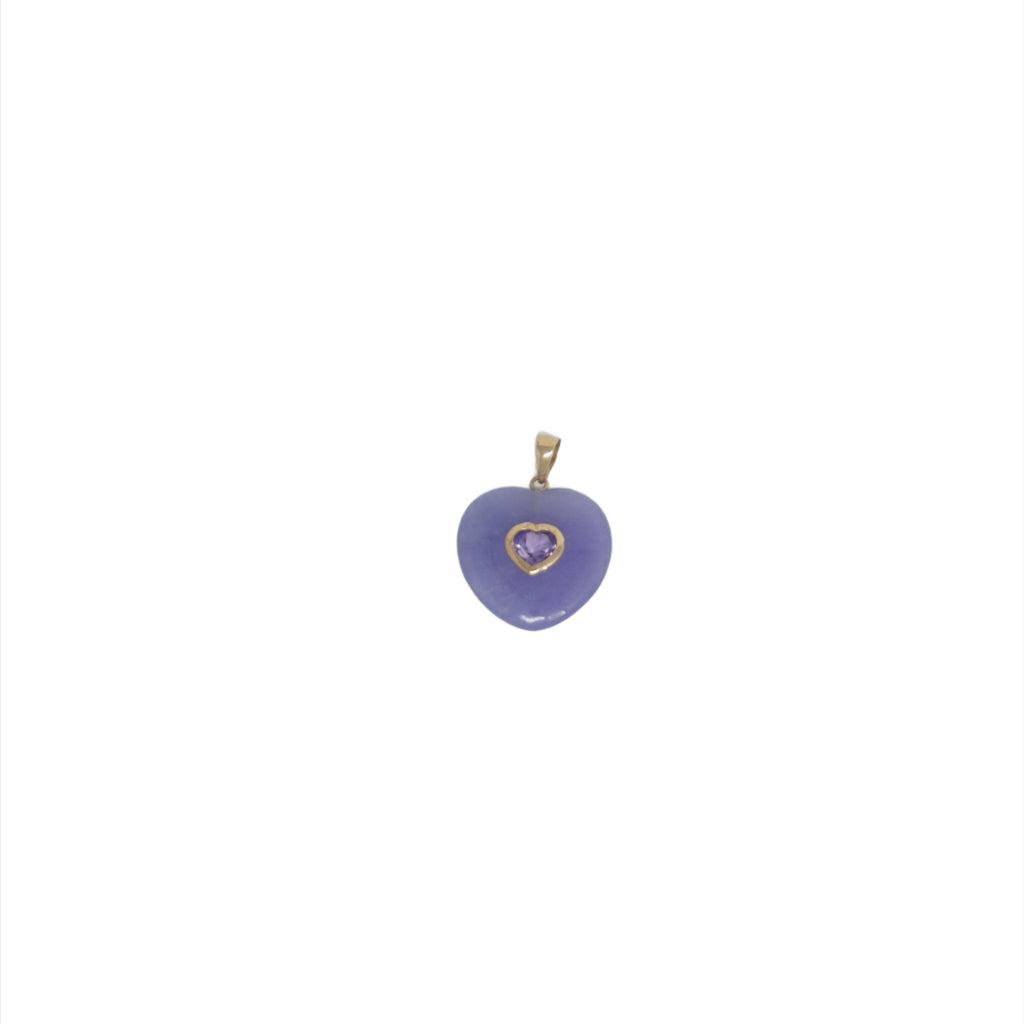 14K Gold Jade Heart Pendant With Middle Stone