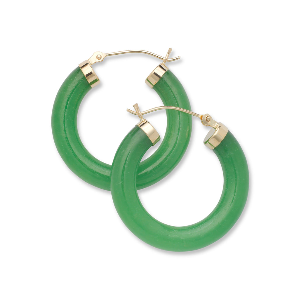 14K Gold Jade Hoop Earrings (25mm)