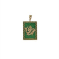 14K Gold Large Jade Rectangular Dragon Pendant