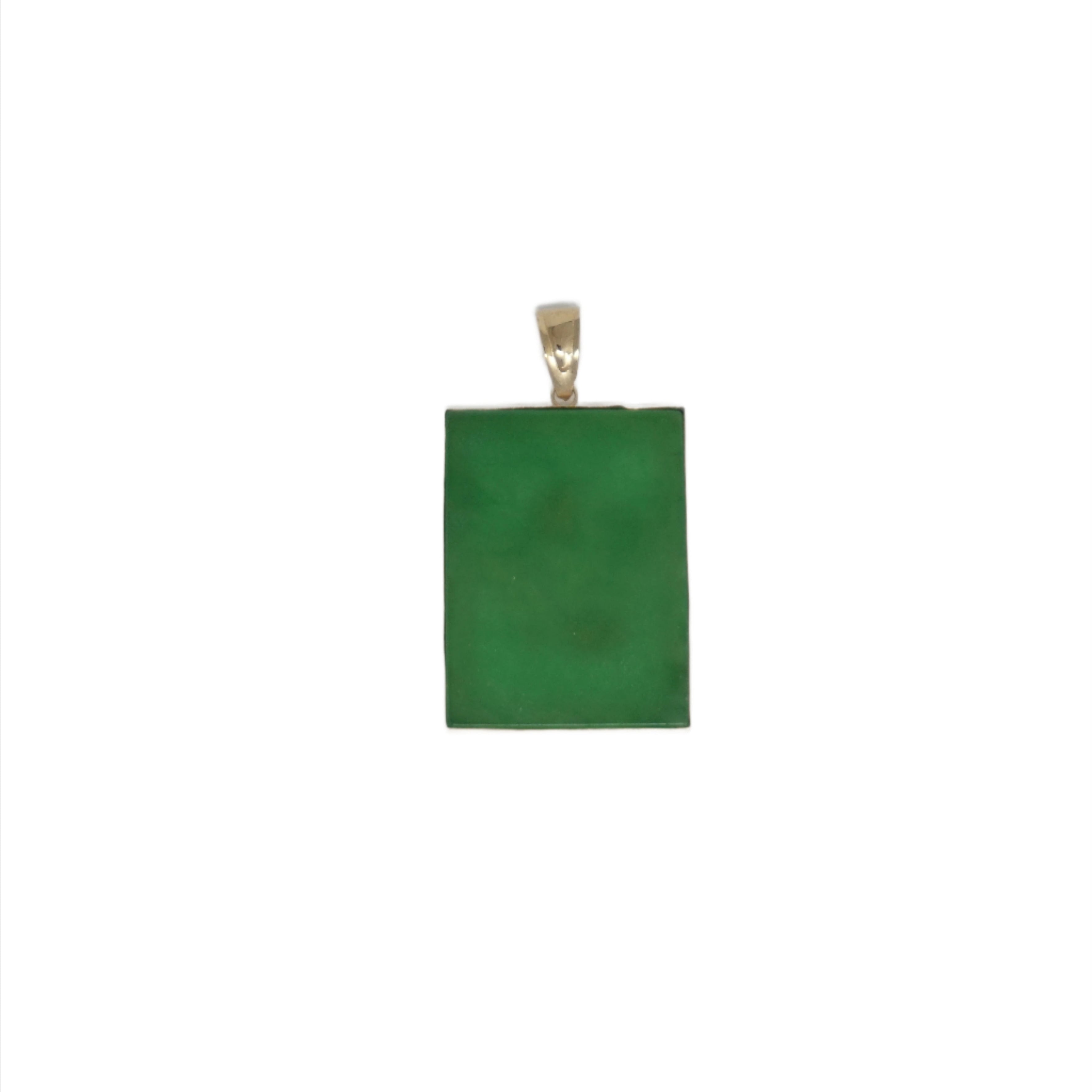 14K Gold Large Jade Rectangular Dragon Pendant