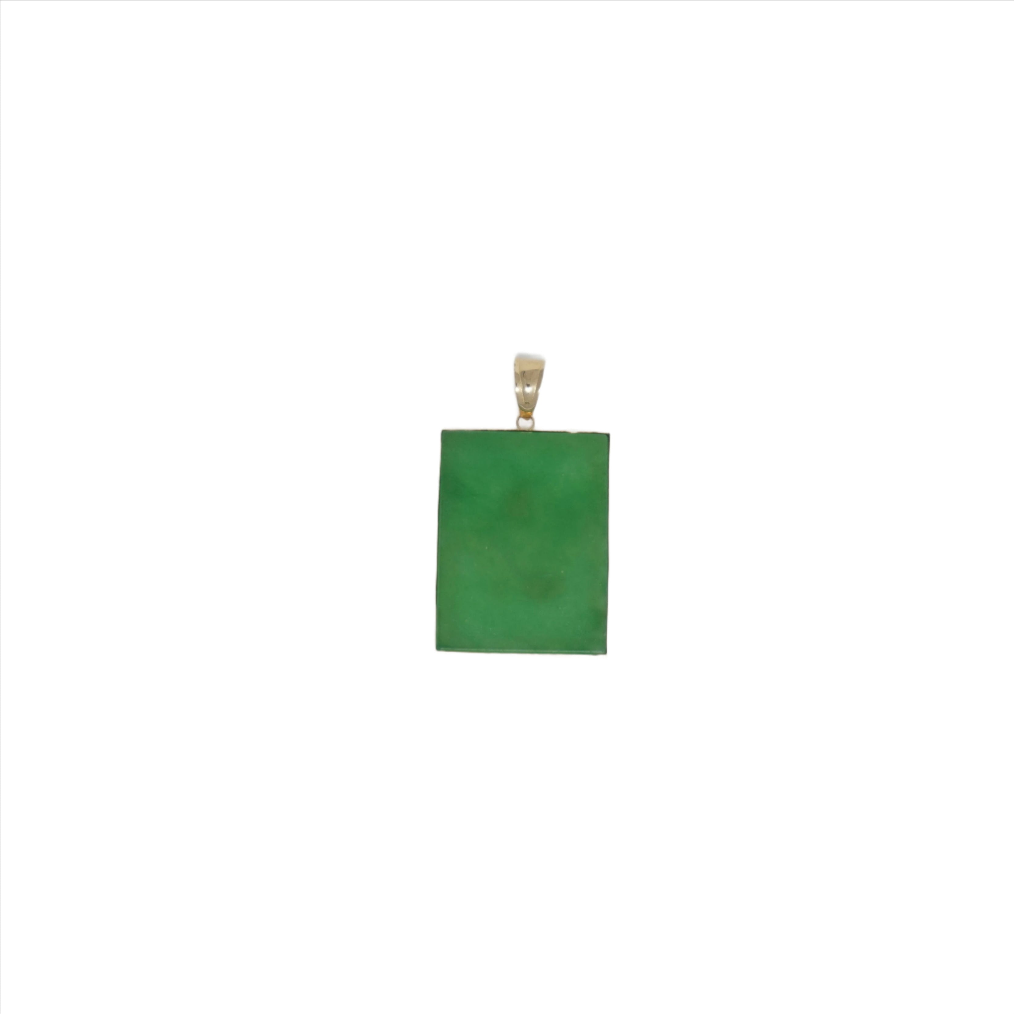 14K Gold Medium Jade Rectangular Dragon Pendant