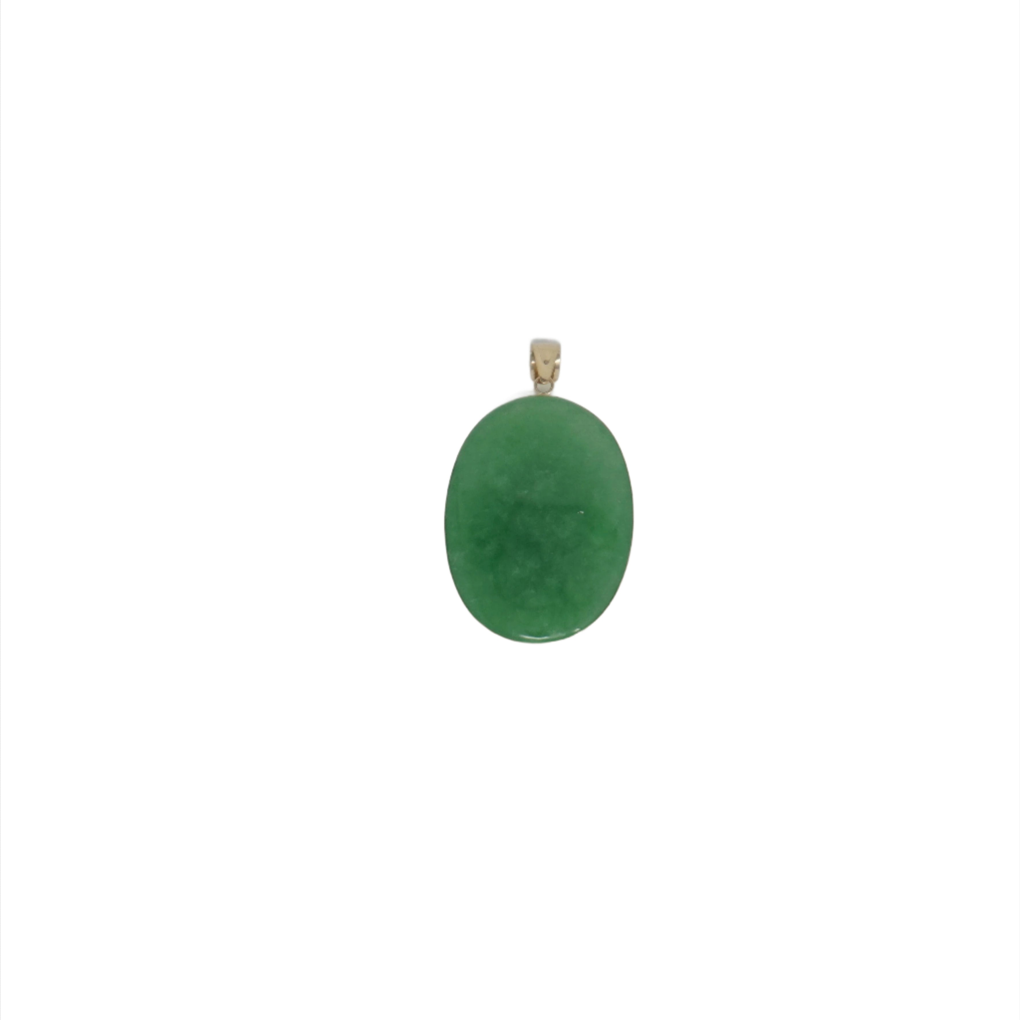 14K Gold Large Jade Oval Pendant
