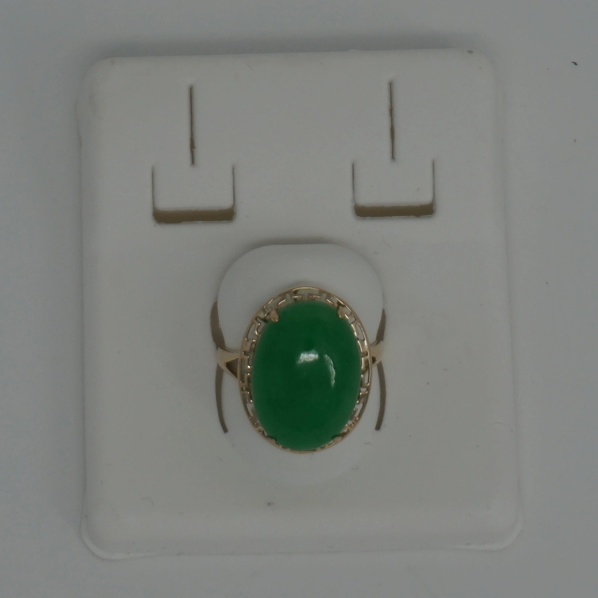 14K Oval-Shaped Jade Ring (Greek Key) – Noble Palace Inc
