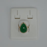 14K Pear-Shaped Jade Ring (Greek Key)