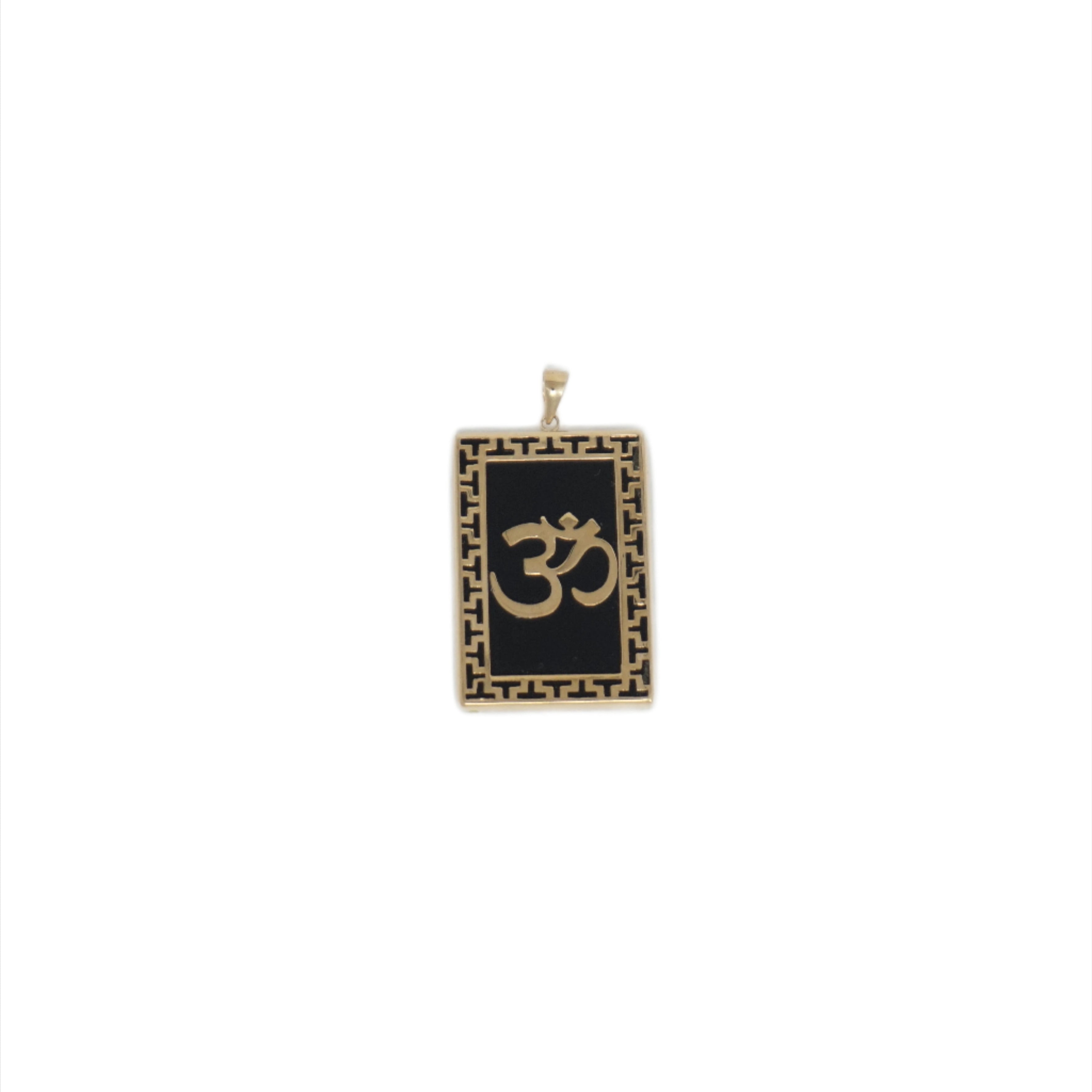 14K Gold Jade Rectangular Om Pendant