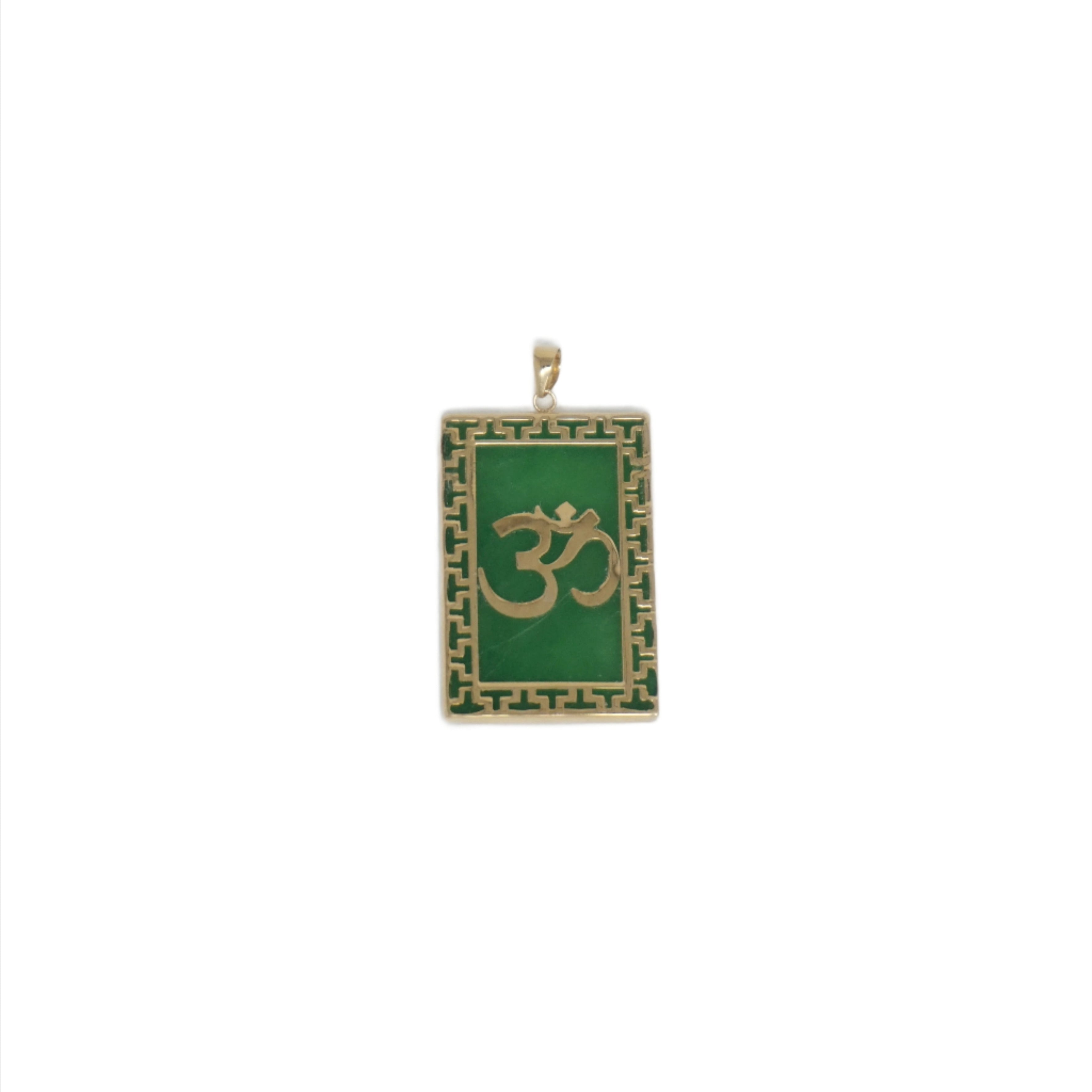 14K Gold Jade Rectangular Om Pendant
