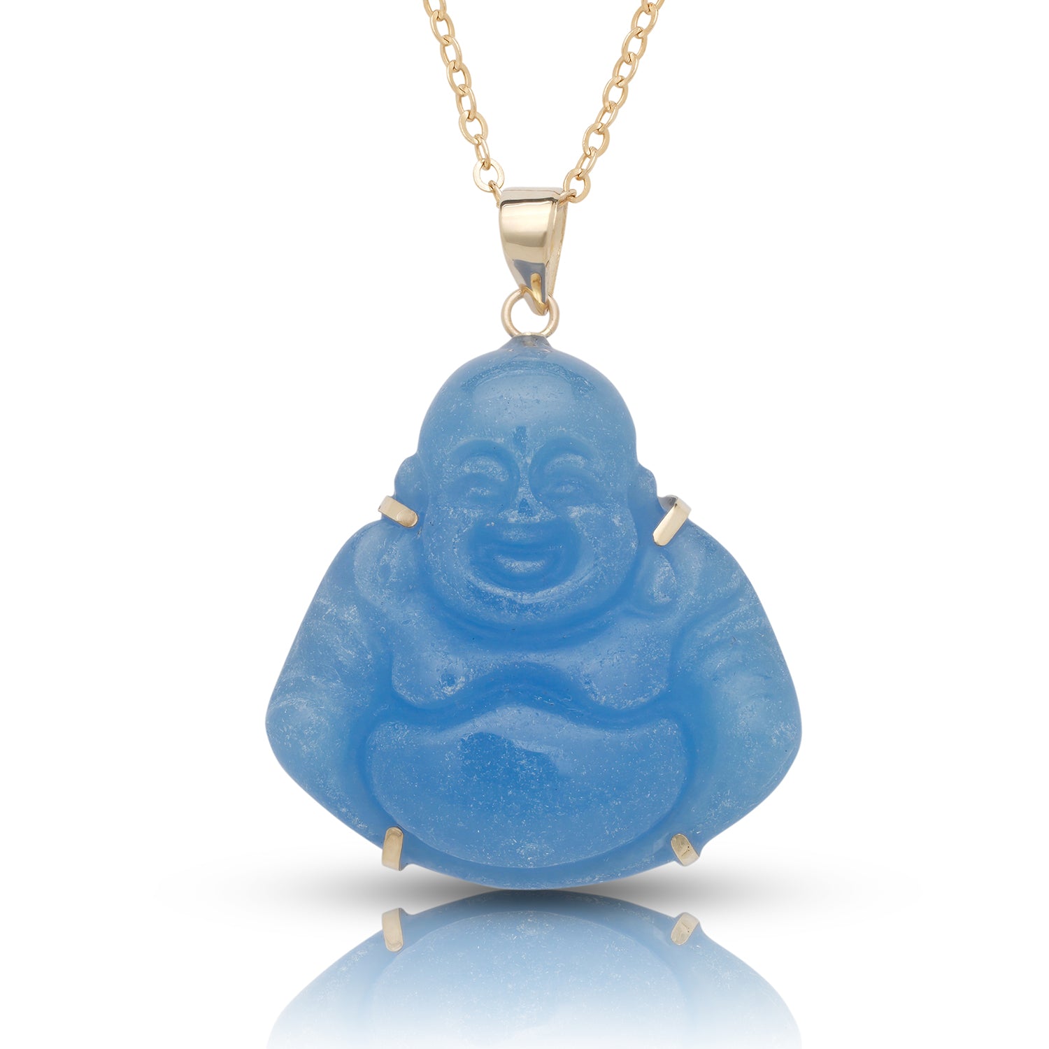 14K Gold Small Jade Buddha Pendant (Pronged)