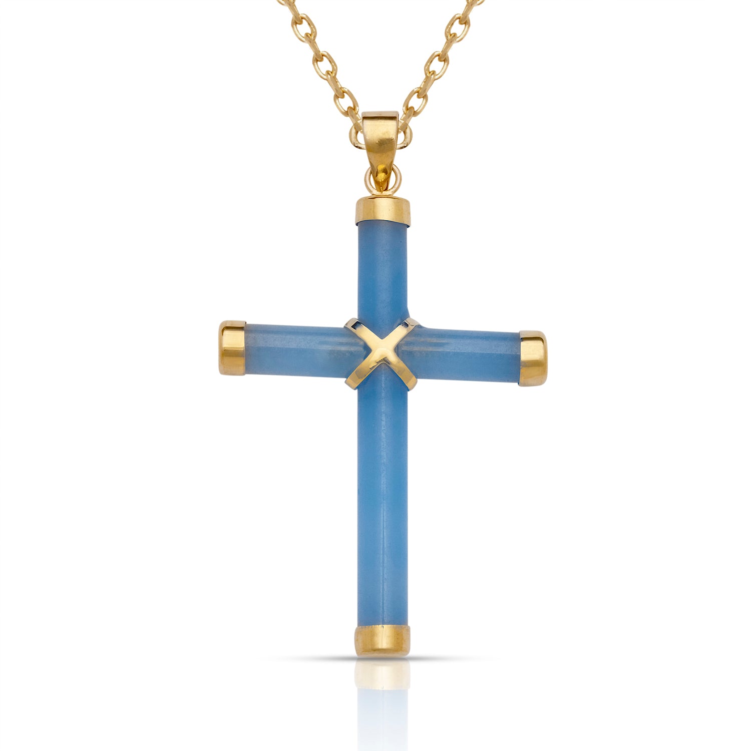 14K Gold Small Jade Cross Pendant