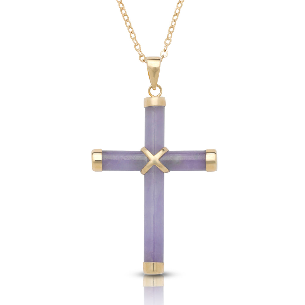 14K Gold Small Jade Cross Pendant