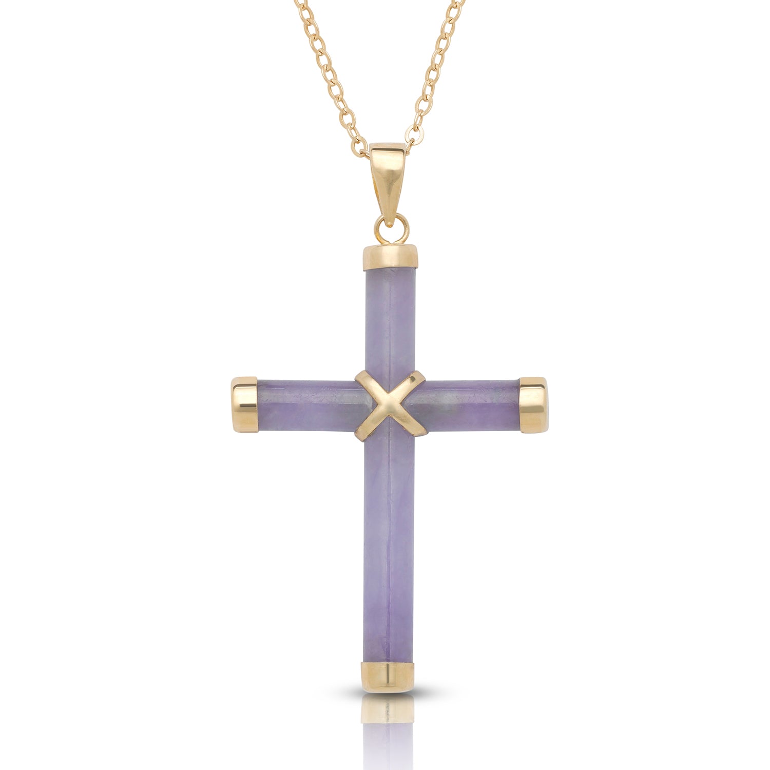 14K Gold Small Jade Cross Pendant