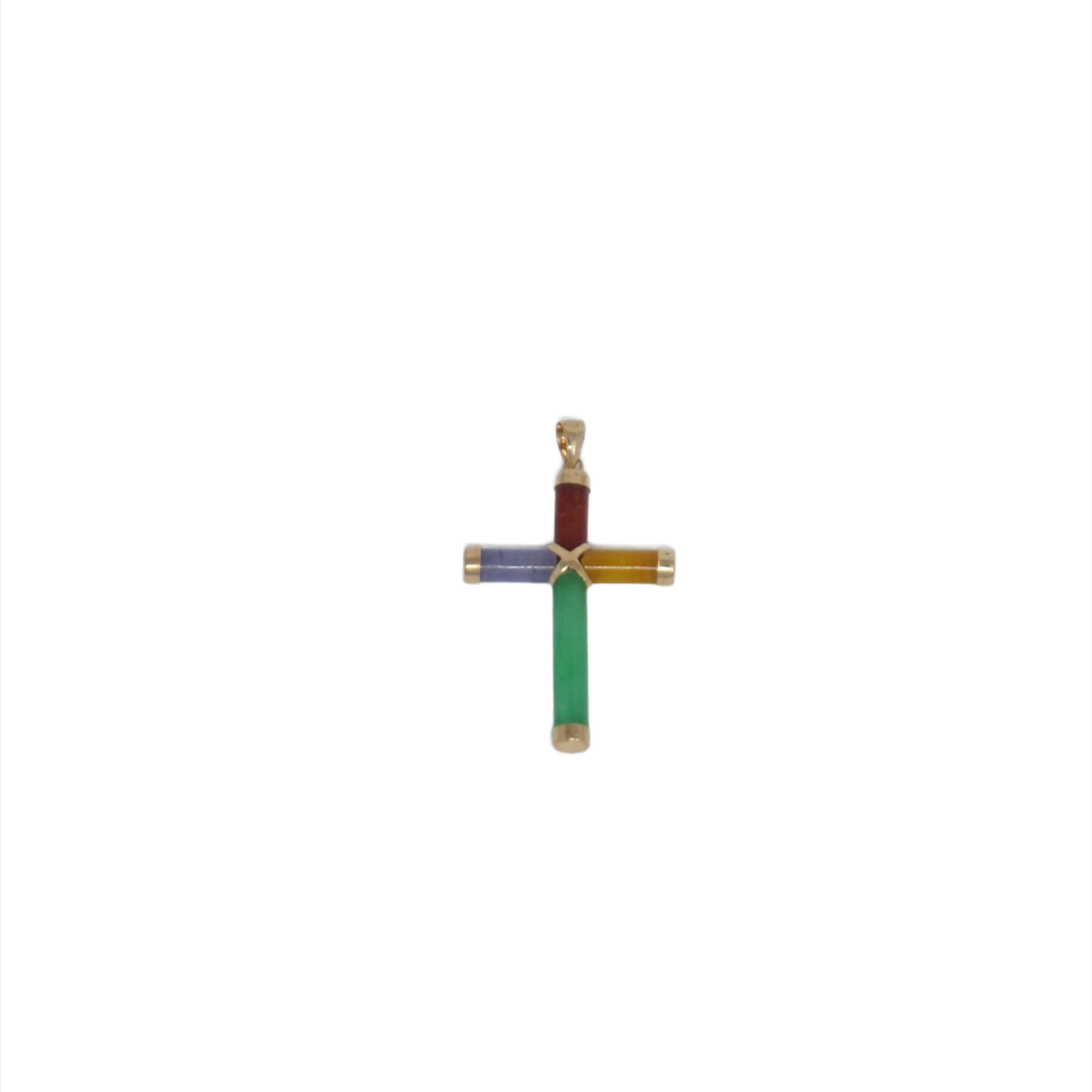14K Gold Small Jade Cross Pendant
