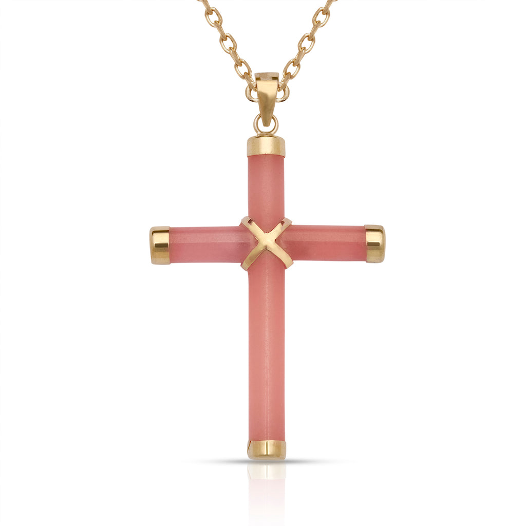 14K Gold Small Jade Cross Pendant