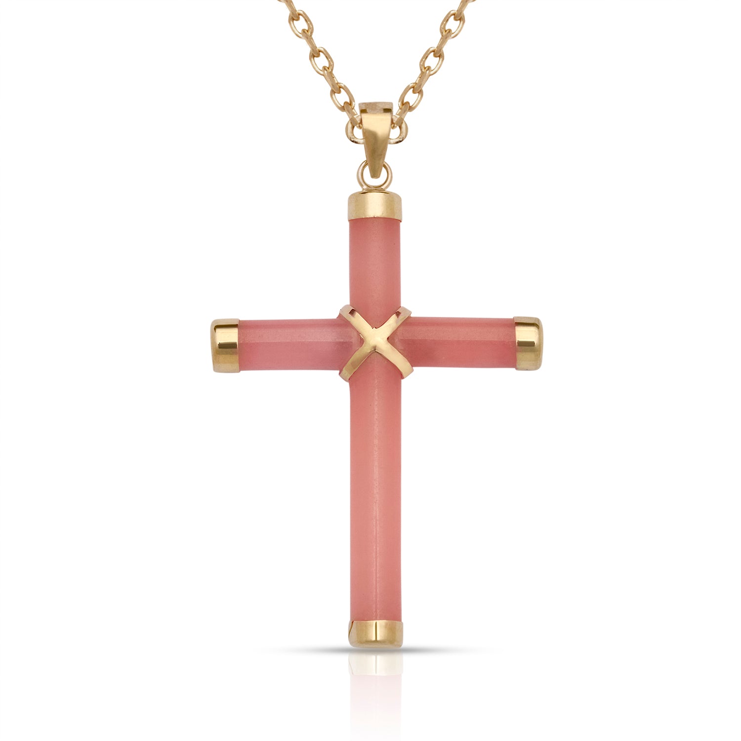 14K Gold Small Jade Cross Pendant