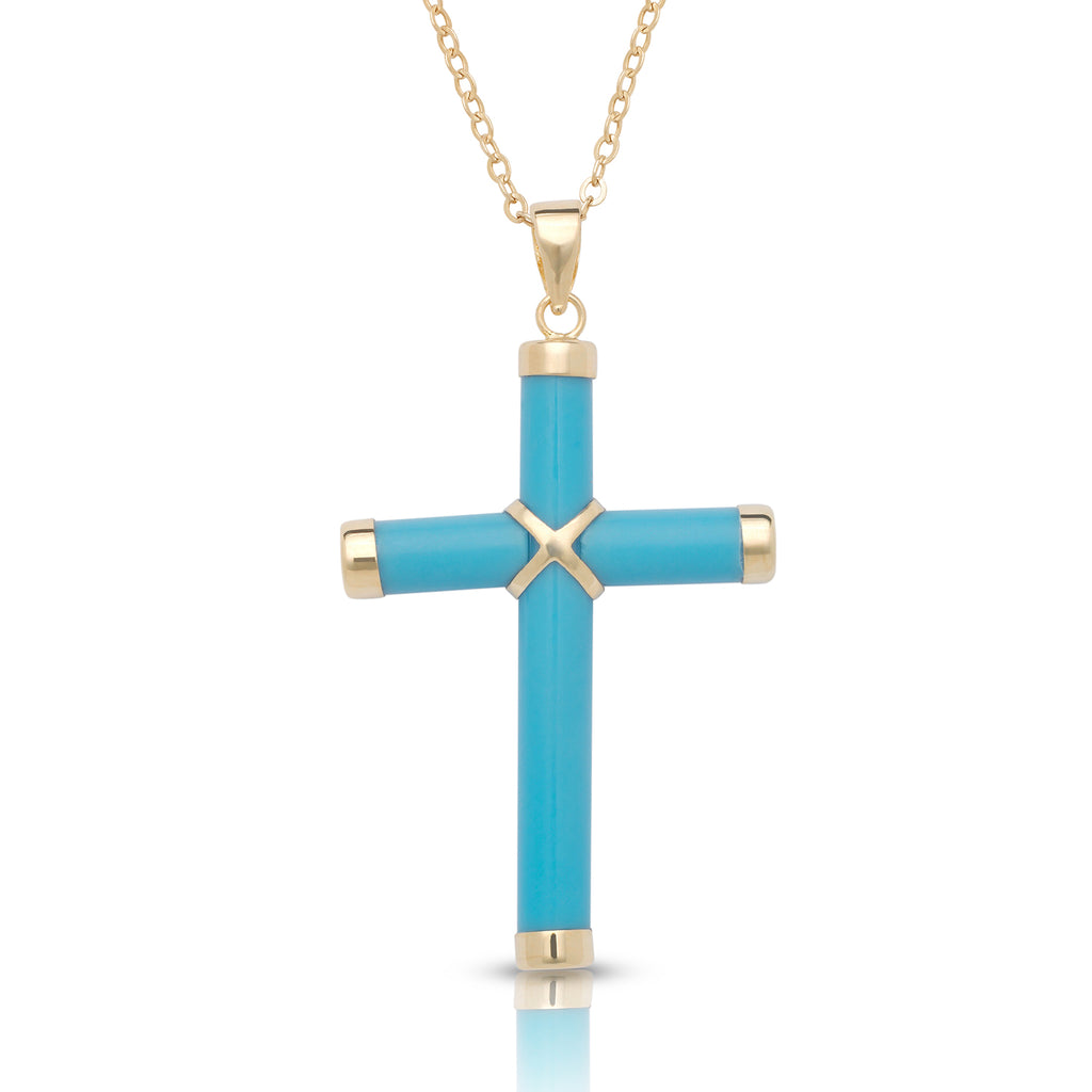 14K Gold Small Jade Cross Pendant
