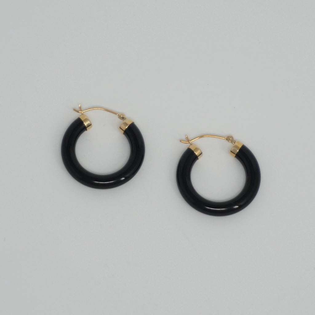 14K Gold Jade Hoop Earrings (25mm)