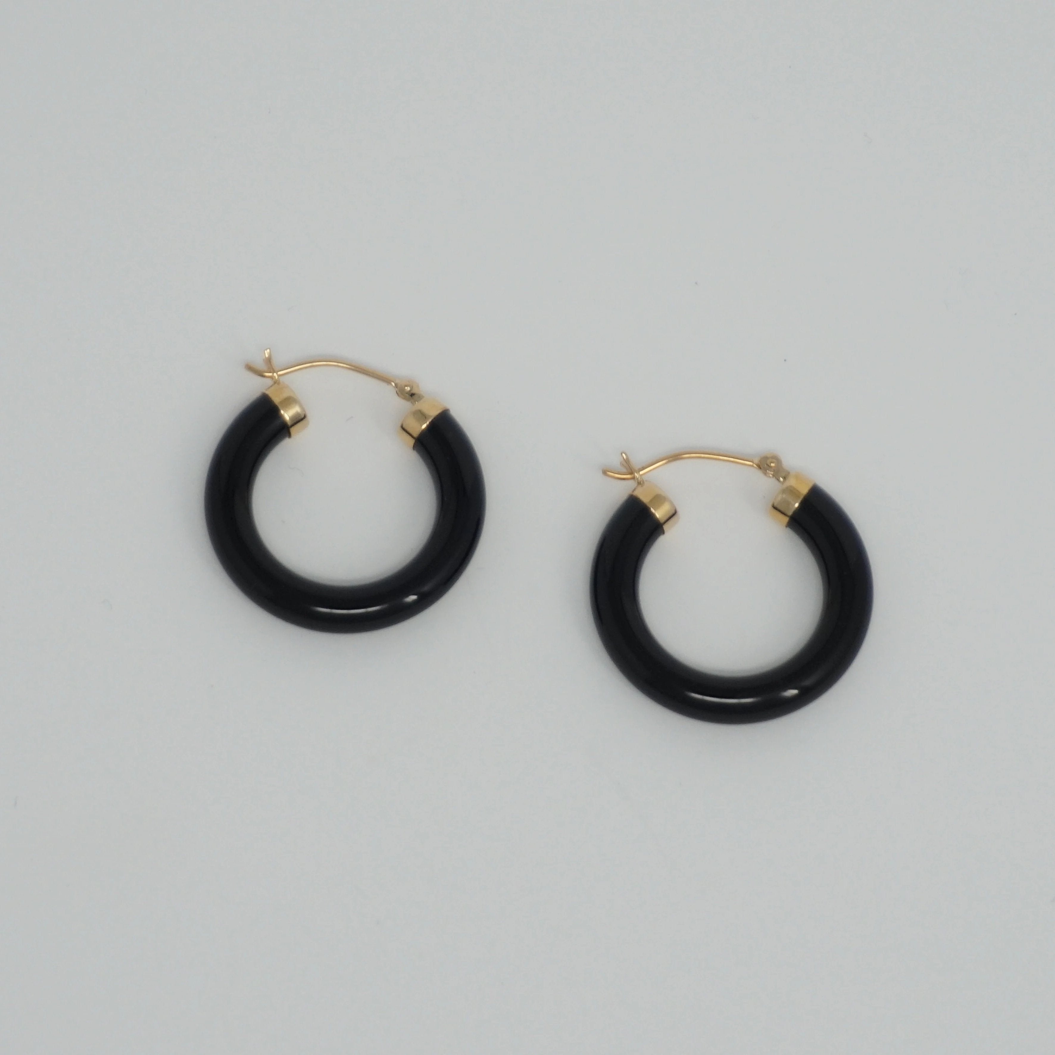 14K Gold Jade Hoop Earrings (25mm)