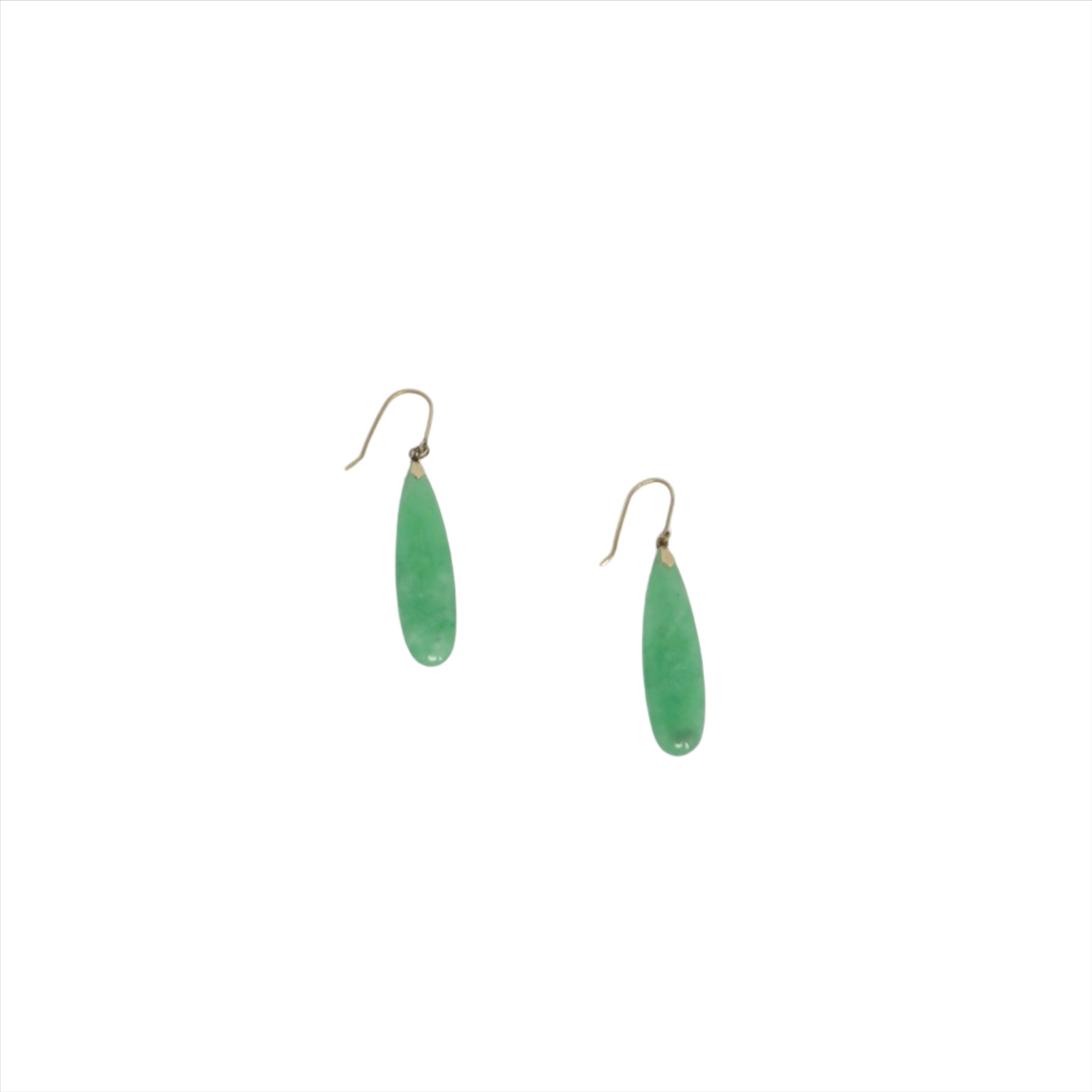 14K Gold Flat Jade Teardrop Earrings