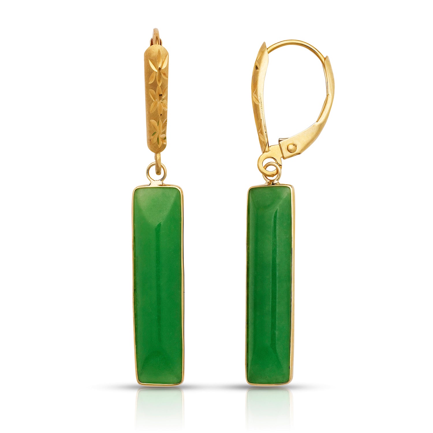14K Gold Jade Rectangular Tube Earrings
