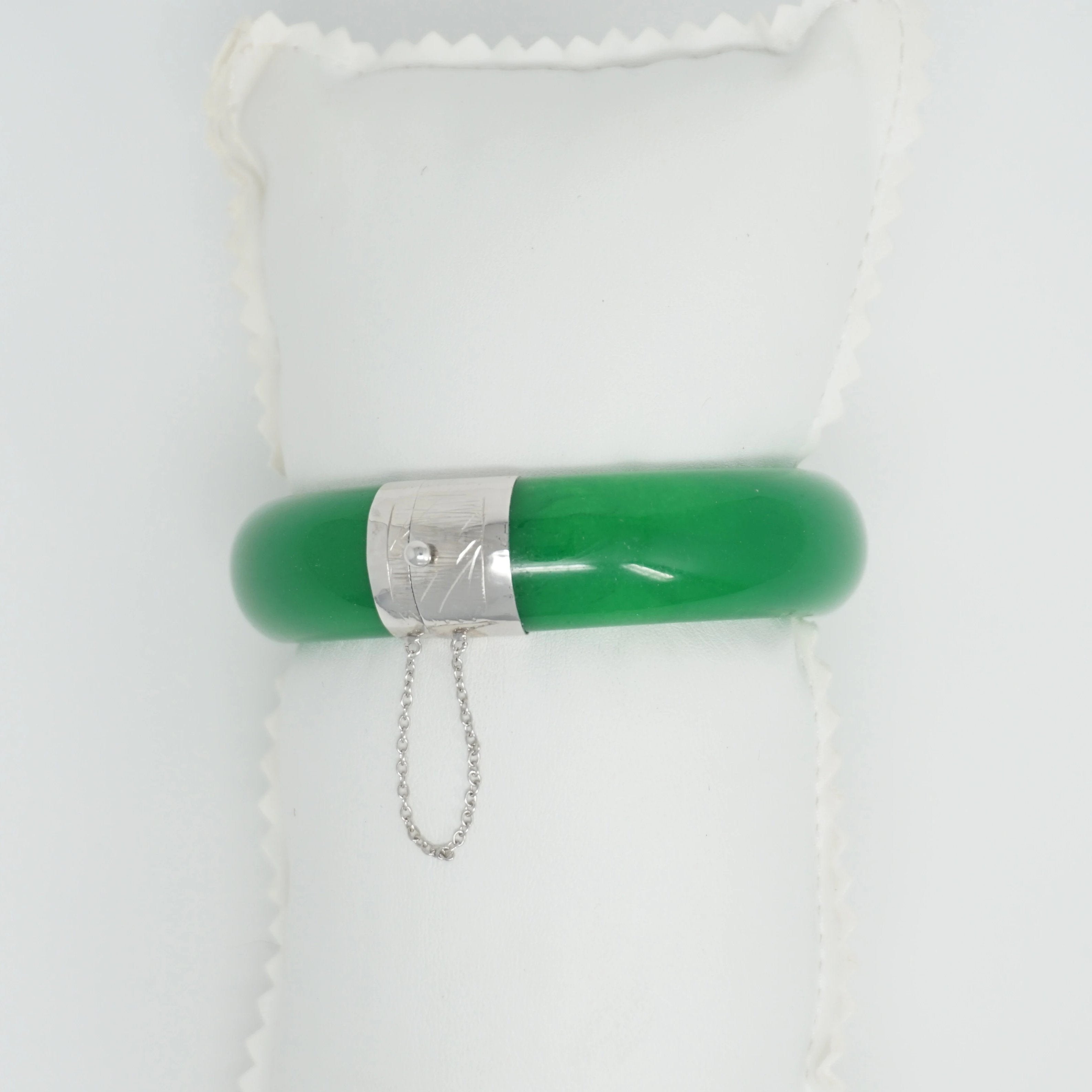 Sterling Silver Jade Two-Section Bangle