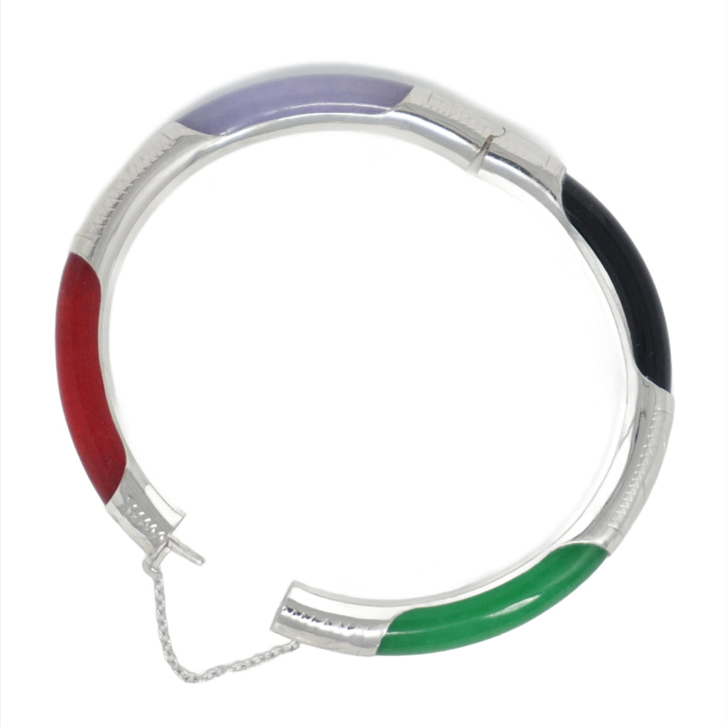 Sterling Silver Jade Four-Section Bangle