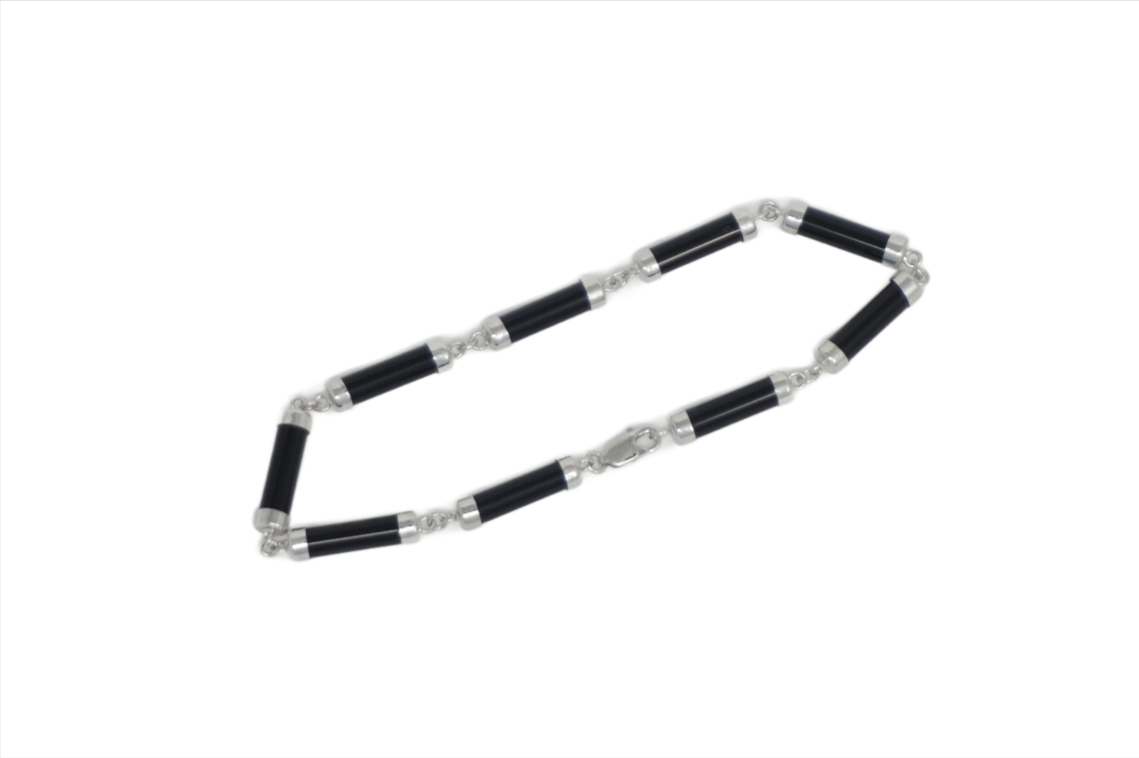 Sterling Silver Jade Cylinder Bracelet