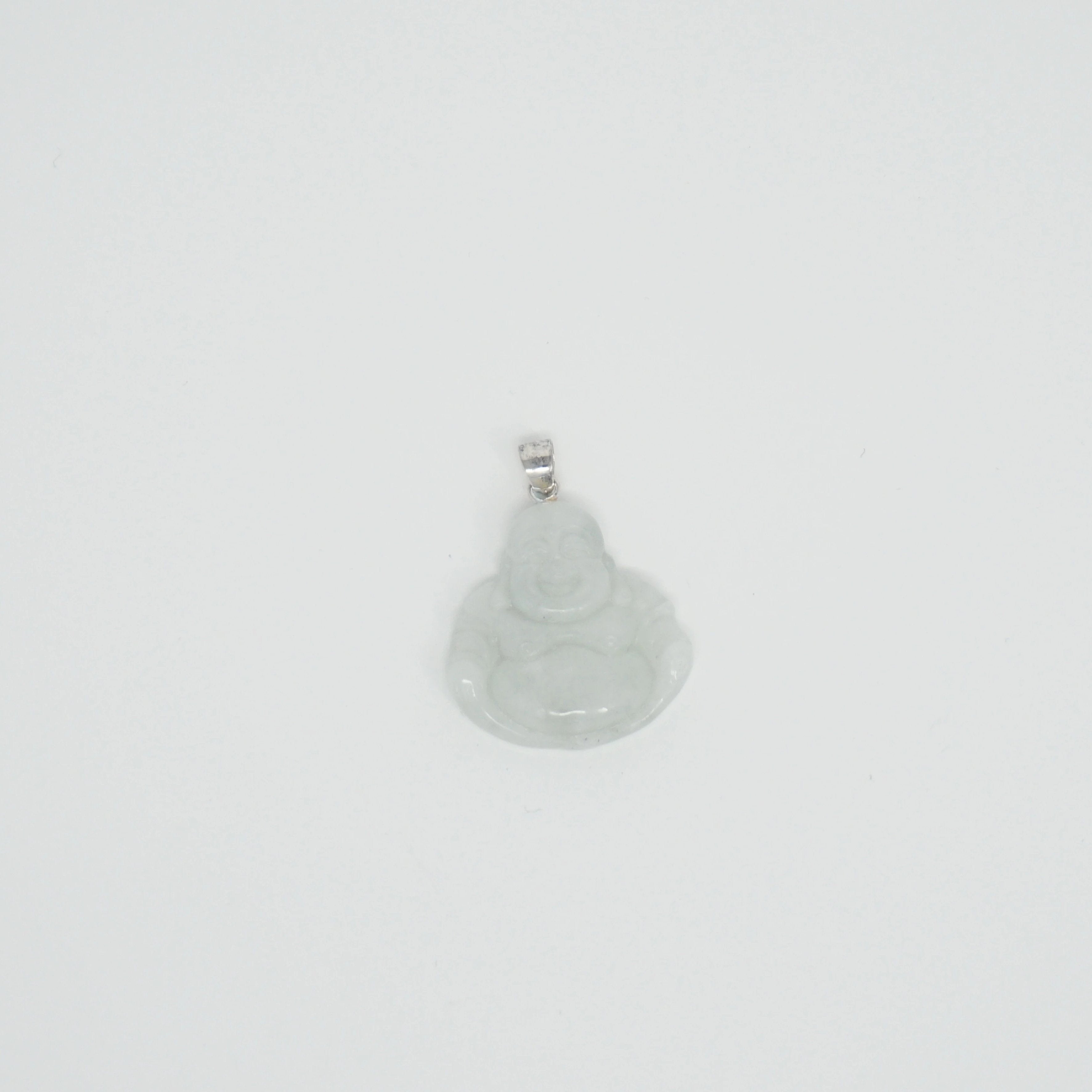 Sterling Silver Small Jade Buddha Pendant (No Prongs)