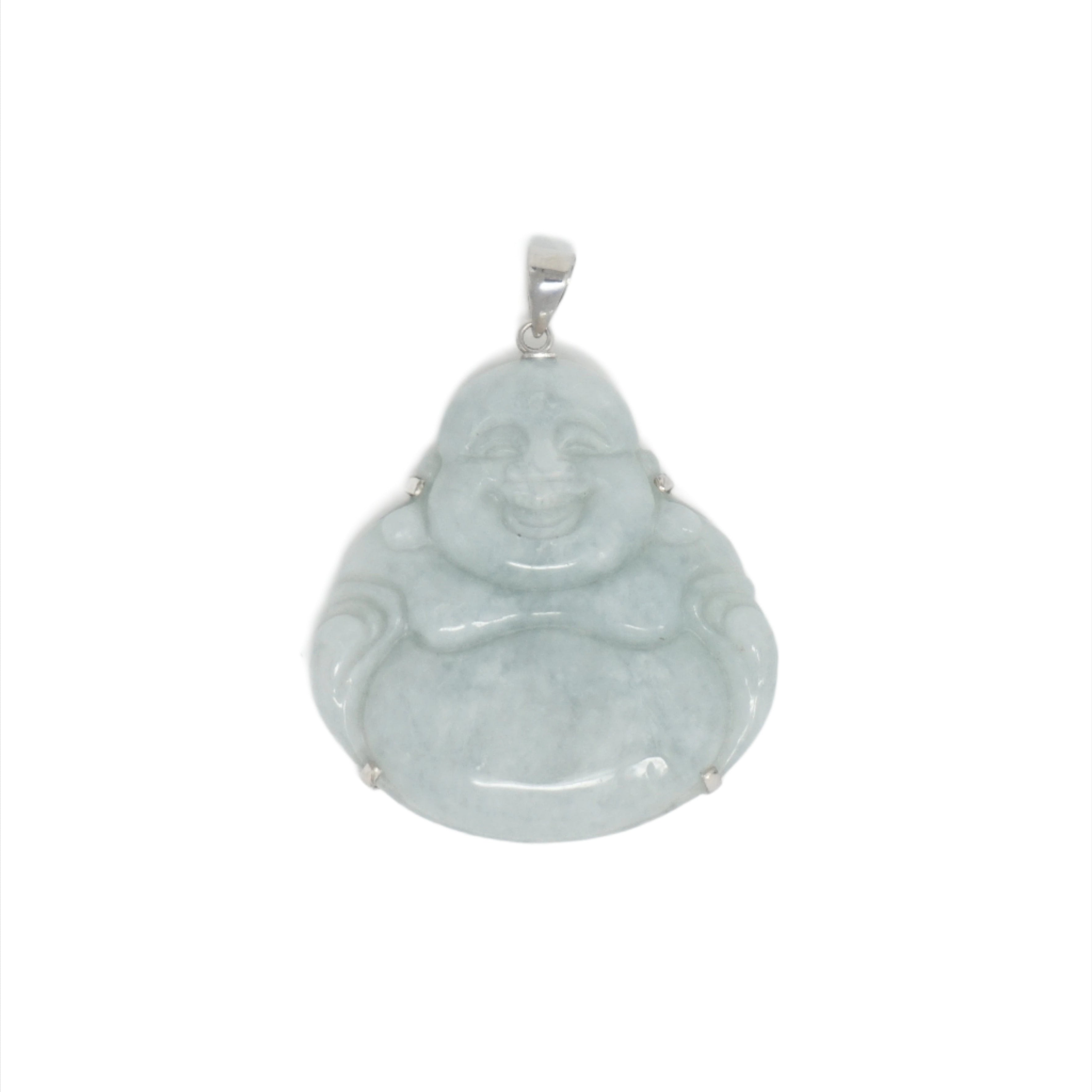 Sterling Silver Large Jade Buddha Pendant (With Prongs)