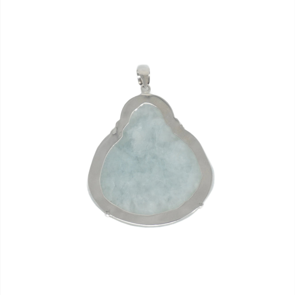 Sterling Silver Large Jade Buddha Pendant (With Prongs)