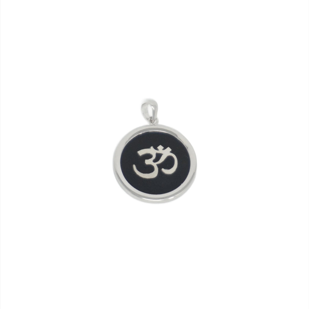 Sterling Silver Circle Bordered Jade Ohm Pendant