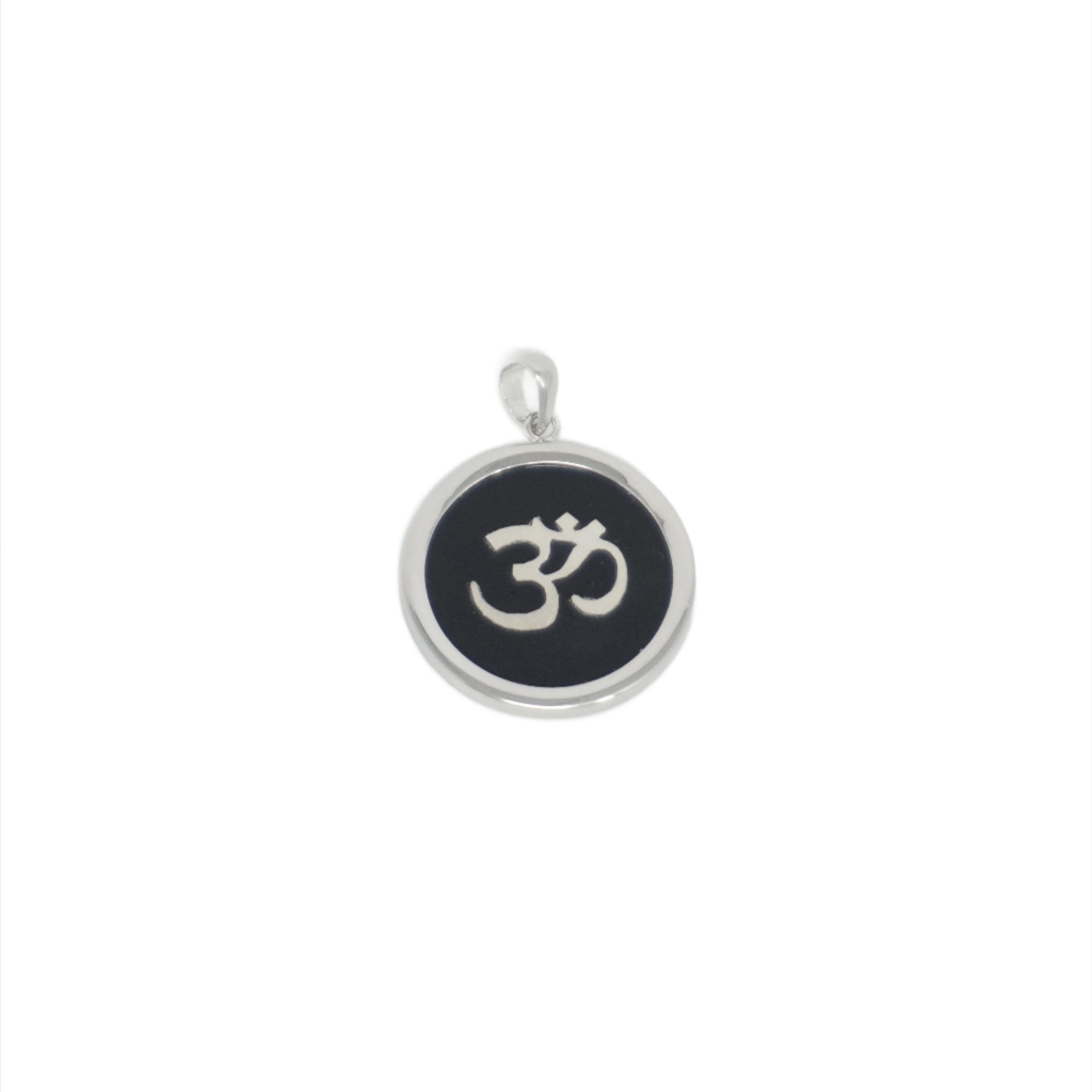 Sterling Silver Circle Bordered Jade Ohm Pendant