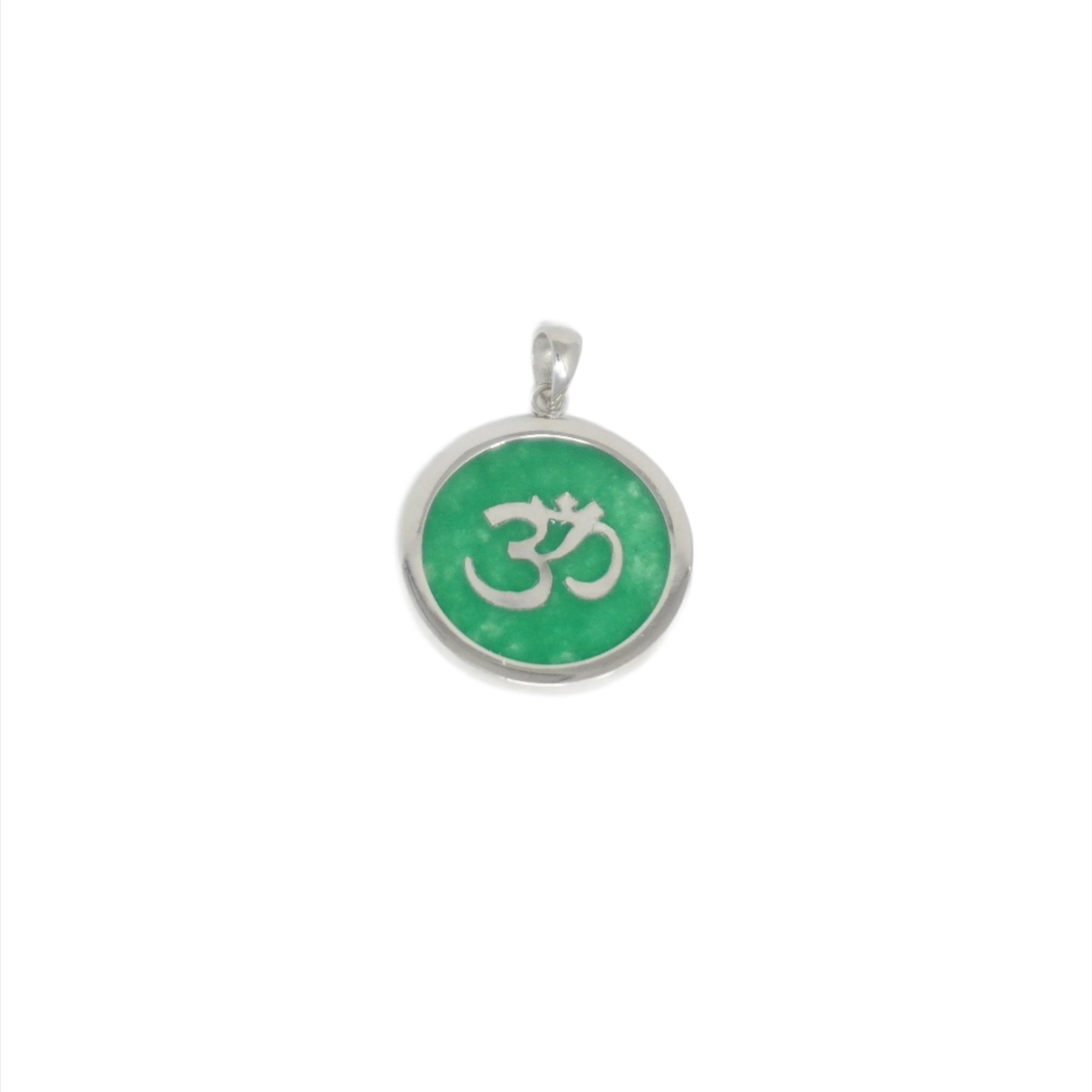 Sterling Silver Circle Bordered Jade Ohm Pendant