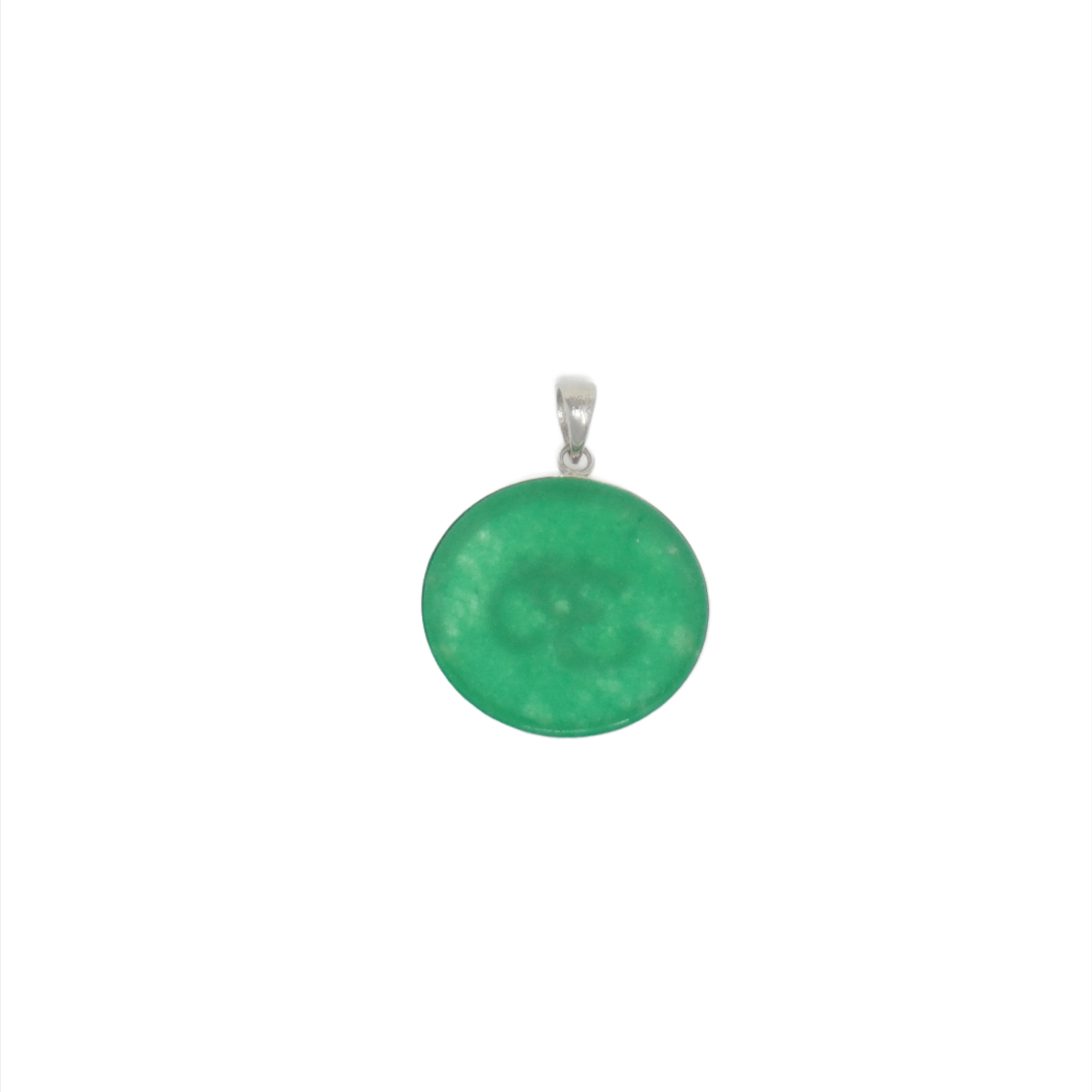 Sterling Silver Circle Bordered Jade Ohm Pendant
