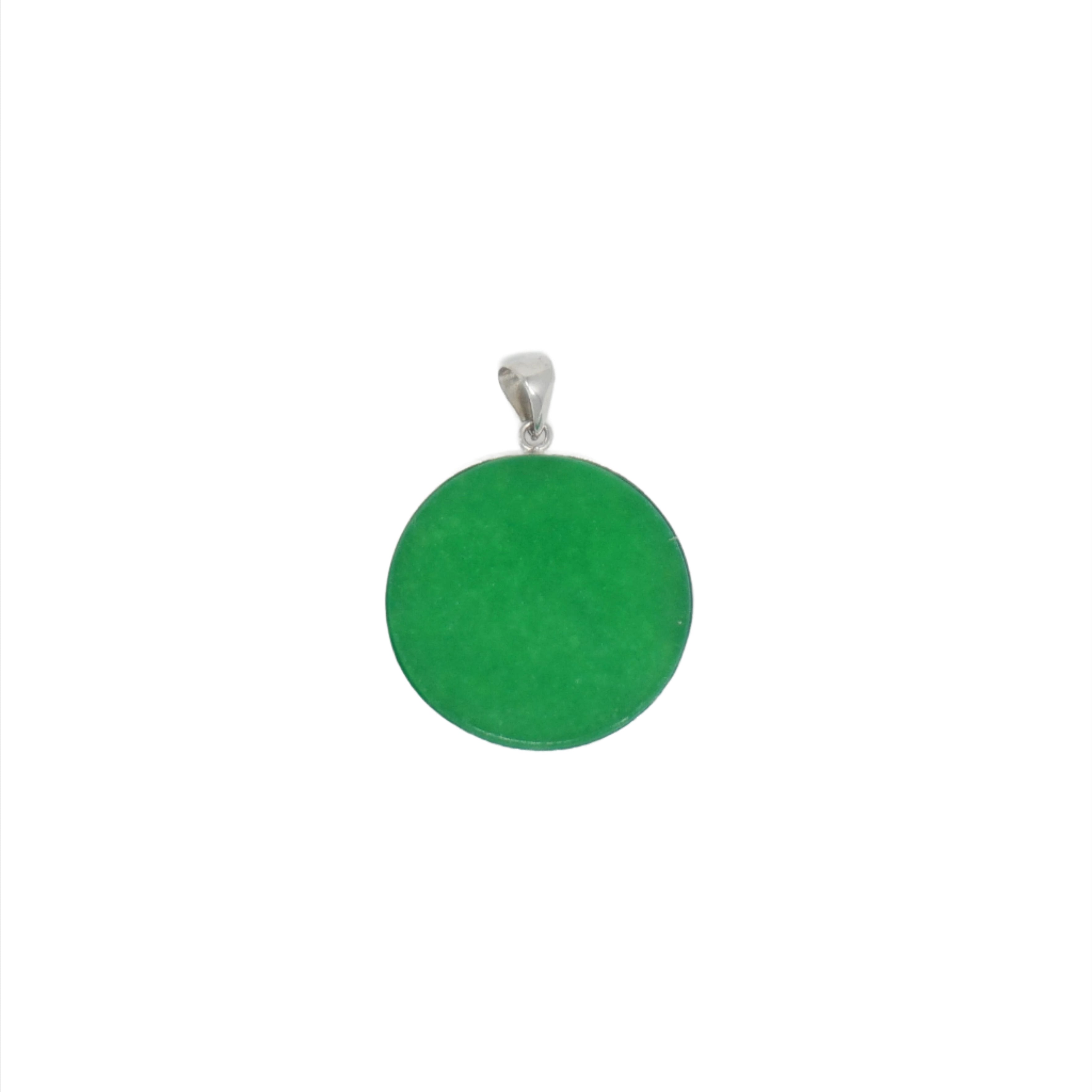 Sterling Silver Jade Circle Bordered Pendant